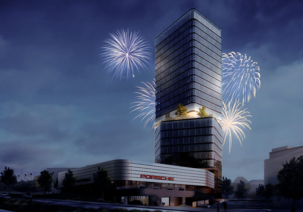 Porsche Design Tower bei Nacht